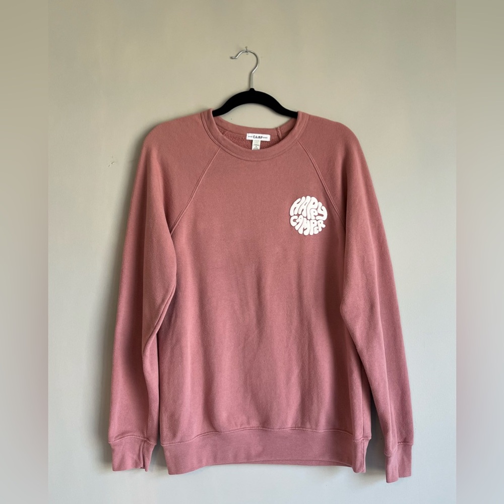 Camp Brand Goods // Happy Camper Crewneck Sweatshirt // Peachy Pink // M